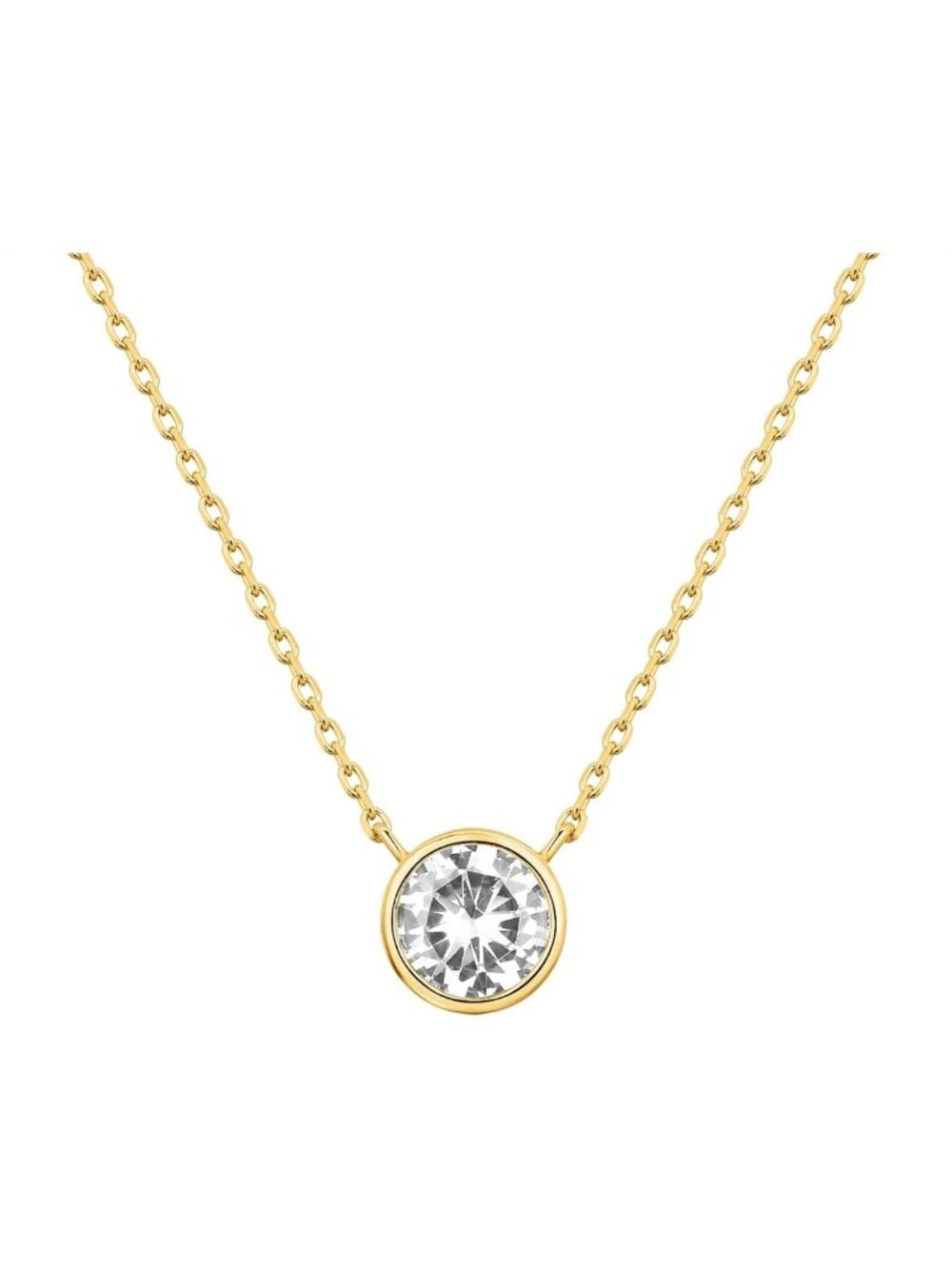 14K Gold Plated Halo Choker Necklace with Bezel CZ Pendant for Women